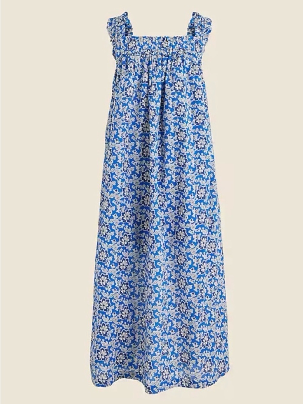 J. Crew Blue and White Floral Maxi Dress with Ruffled Straps